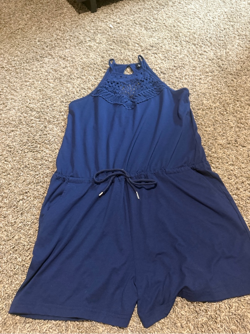 Women’s Navy Blue Crochet-Detail Romper